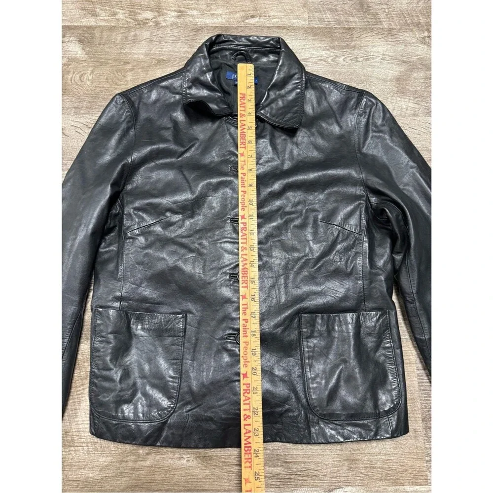 JCREW 100% Leather Black Button Front Jacket Size Large